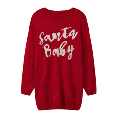 Red sweater with 'Santa Baby' text
