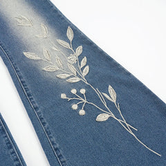 Low Waist Floral Embroidery Flare Denim Jeans