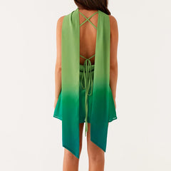 Gradient/Flower Print Swing Collar Mini Dress