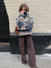 Turtleneck Jacquard Print Sweater