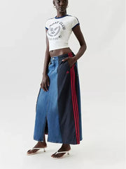 Women's "Sunday Club" two-tone letter graphic O-neck short-sleeved crop top.