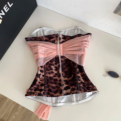 Leopard Print Pink Draped Corset Top