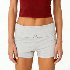 Bow Detail Fold Over Waist Low Rise Mini Shorts
