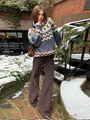 Turtleneck Jacquard Print Sweater