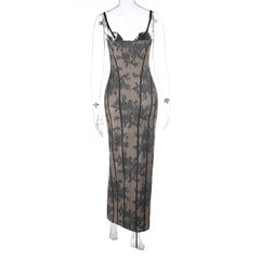 Lace Bodycon Sweetheart Neckline Halter Maxi Dress