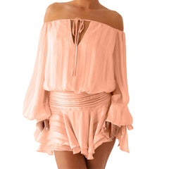Ruffles Tie Up Off-Shoulder Long Sleeve Mini Dress