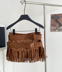 Tassels Double Sashes Mini Skirt