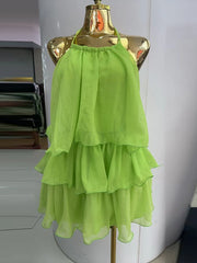 Ruffled Layred Halter Sleeveless Mini Dress