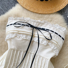 Lace Up Elastic Ruched Tube Top