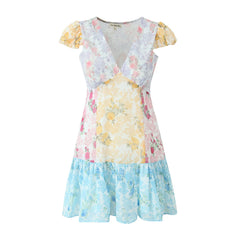 Multicolored floral dress on a white background