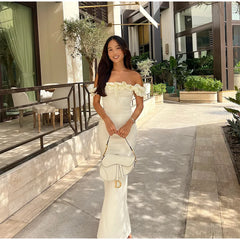 3D Flower Off Shoulder Long Dress
