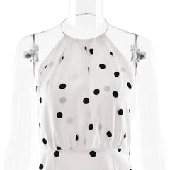 Polka Dot Ring Neck With Removable Sleeve Midi Dress