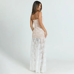 Lace Patchwork Mesh Strap Maxi Dress