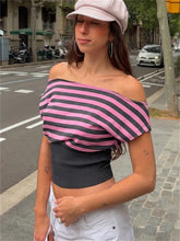Pink Stripe Off Shoulder T-Shirt