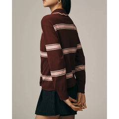 Striped Swirly Collar Polo Sweatshirt