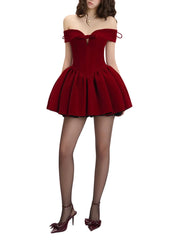 Red Spliced Bowknot Velvet Mini Dress