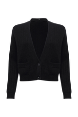 Black Cropped Faux Fur Removable Collar Cardigan