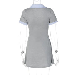 Knit Buttoned Collar Short Sleeve Mini Dress