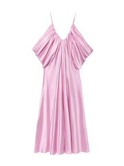 Pink Satin Drape Style Maxi Dress