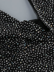 Black Rhinestone Cowl Neck Crop Tie Up Top And Wide Leg Pants Set