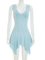 V-neck Frill Hem Sleeveless Mini Dress
