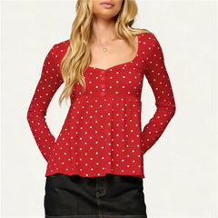 Polka Dot Peplum Long Sleeve Top