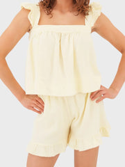 Ruffle Straps Stripe Top And Shorts Set