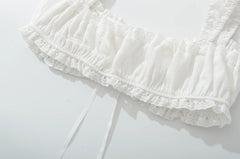 White Lacing Up Bow Ruched Chest Crop Top