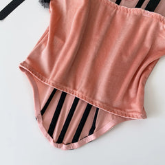 Velvet Peach Bow Tie Up Corset Top