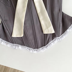 Bow Lace Splice Strapless Corset Top