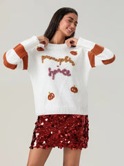 Stripe Round Neck Pumpkin Spice Sweater