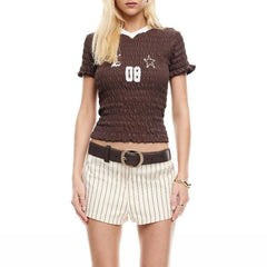 Scrunched Ruched Letter Print Top
