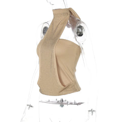 Black and Beige High Neck Sleeveless Sequin Tank Top - Backless Style