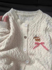 Puppy Bow White Knitted Cardigan