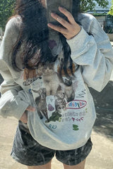 Cat Graphic Printed Sweatshirt