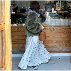 Ruffled Peter Pan Collar Fur Coat