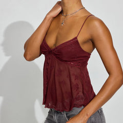 Mesh V-neck Front Slit Cami Top