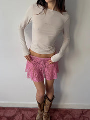 Pink See Through Lace Mini Skirt
