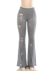 Knit Irregular Ripped Pants