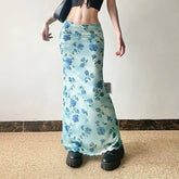Blue Rose Pinted Long Skirt