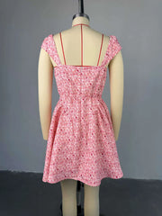 Floral Printed A-Line Low Cut Mini Dress