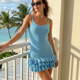 Knitted Ruffle Hem Spaghetti Strap Mini Dress