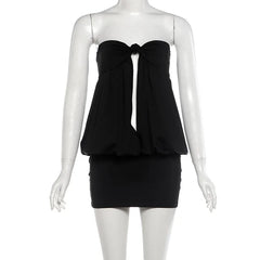 Black Hollow Out Strapless Mini Dress