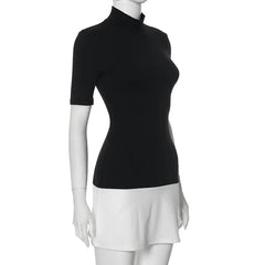 Black And White Contrast High Neck Mini Dress