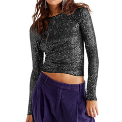 Sequin Long Sleeve Crop Top