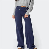 Wide Leg Fold Over Metallic Studs Trouser
