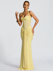 Sheer Patchwork Wrap Tie Up Maxi Dress