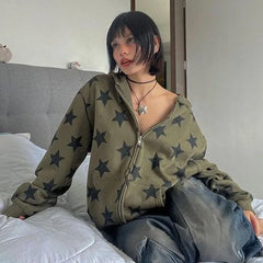 Green Star Zip Up Hoodie