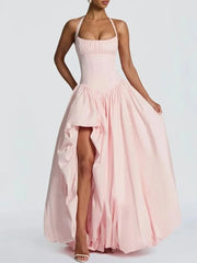 Halter Neck Puff Maxi Dress
