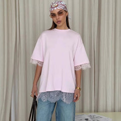 Lace Trim Short Sleeve T-shirt